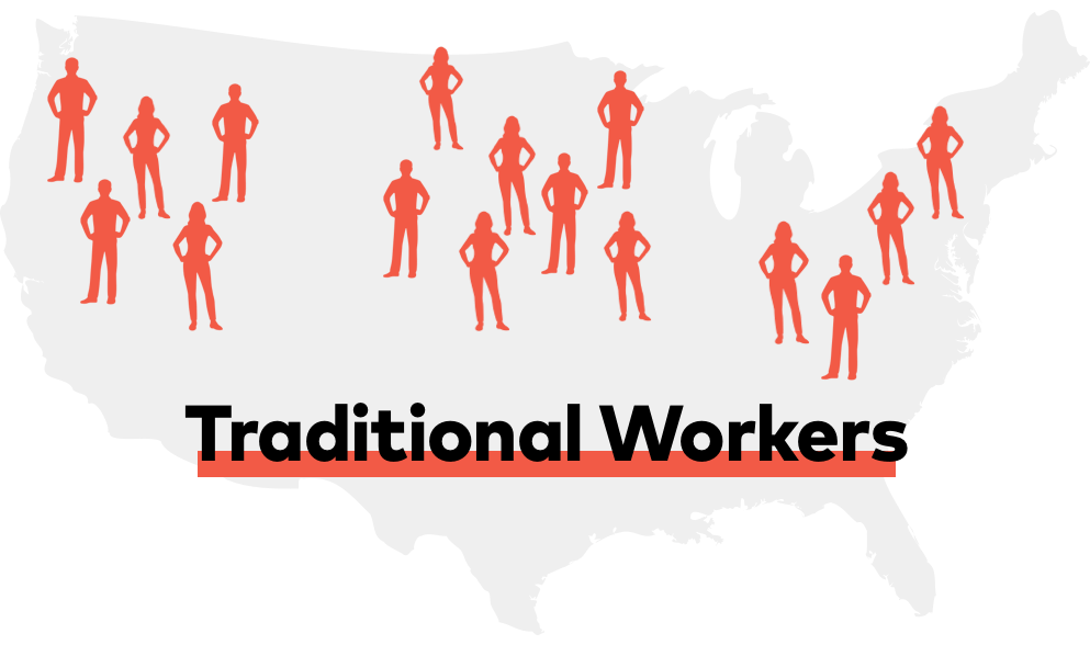 Map of the U.S showing proportion of "traditional workers"