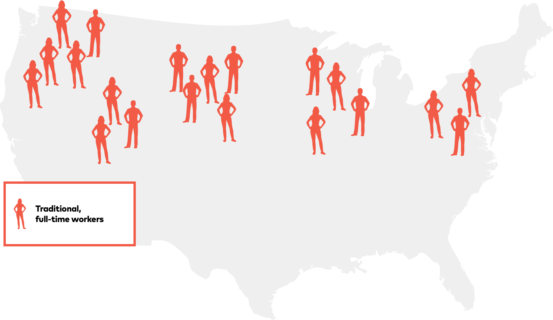 Map of the U.S showing proportion of "traditional workers"