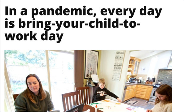 Bloomberg news article screenshot, in a pandemic every day is bring-your-child-to-work day