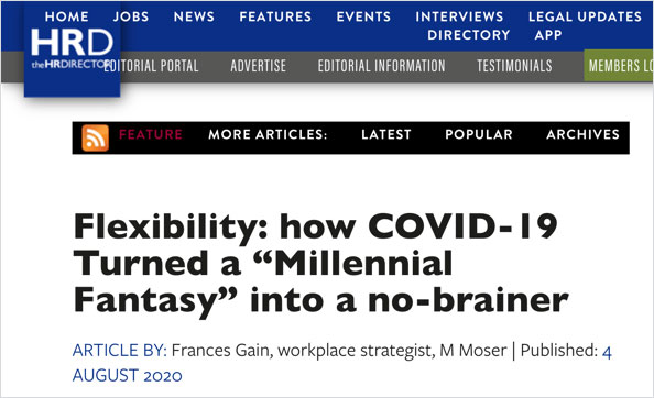 The HR Director article screenshot, how Covid-19 turned a millennial fantasy into a no-brainer