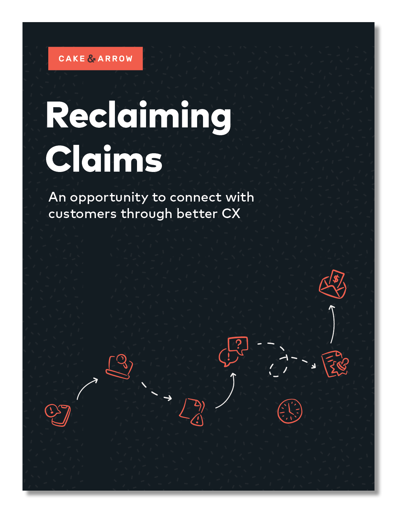 Cover to a report. Balckbackground with squiggly lines representing the claims process. Words read: Reclaiming Claims: The opportunity to connect with customers through better CX