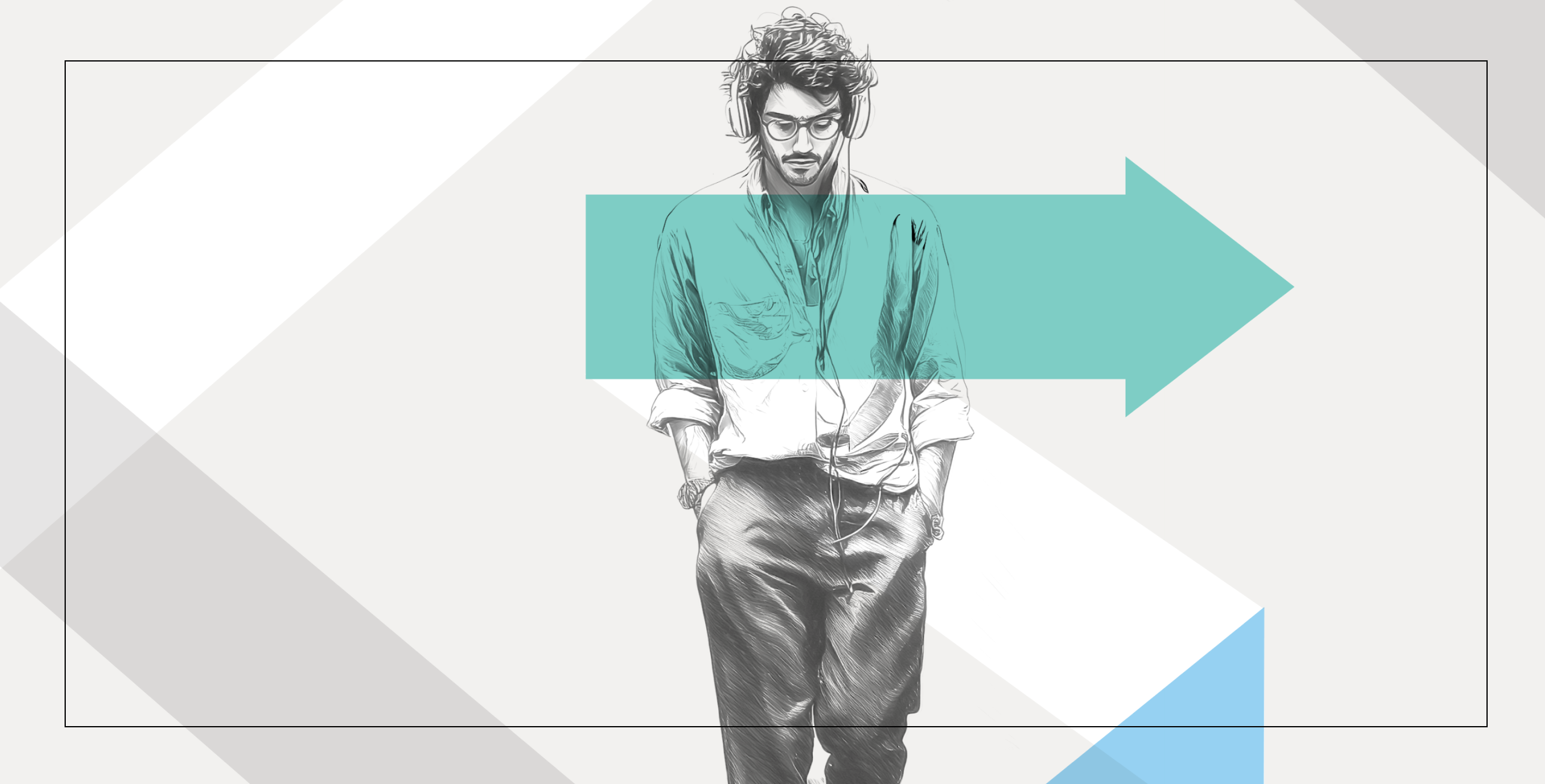 Illustration of a Gen Z man wearing headphones walking forward with a teal arrow behind him, symbolizing progress and innovation. Visual metaphor for the article “Does the insurance industry need Gen Z?” about how Gen Z is reshaping insurance.